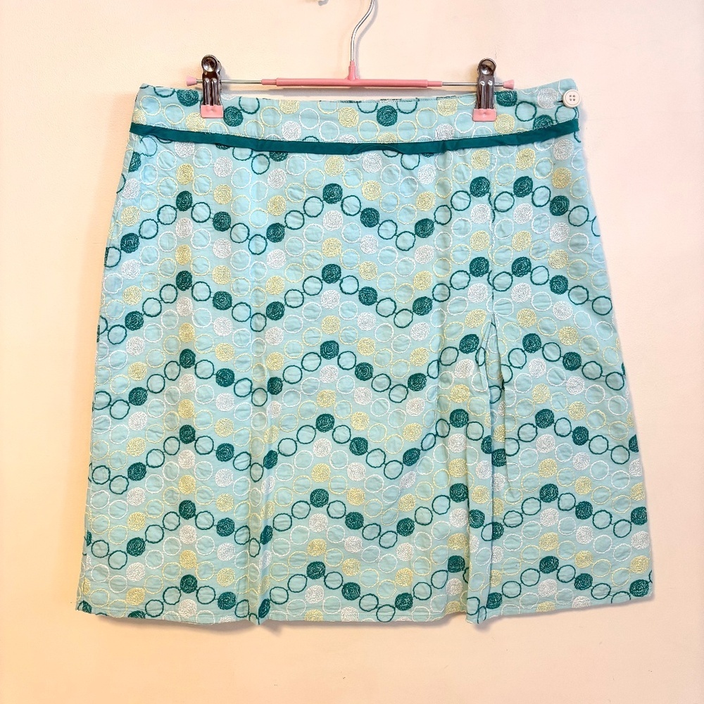 Valerie Stevens 100% Cotton Midi Skirt Blue Embroidered Polka Dot Womens Size 10